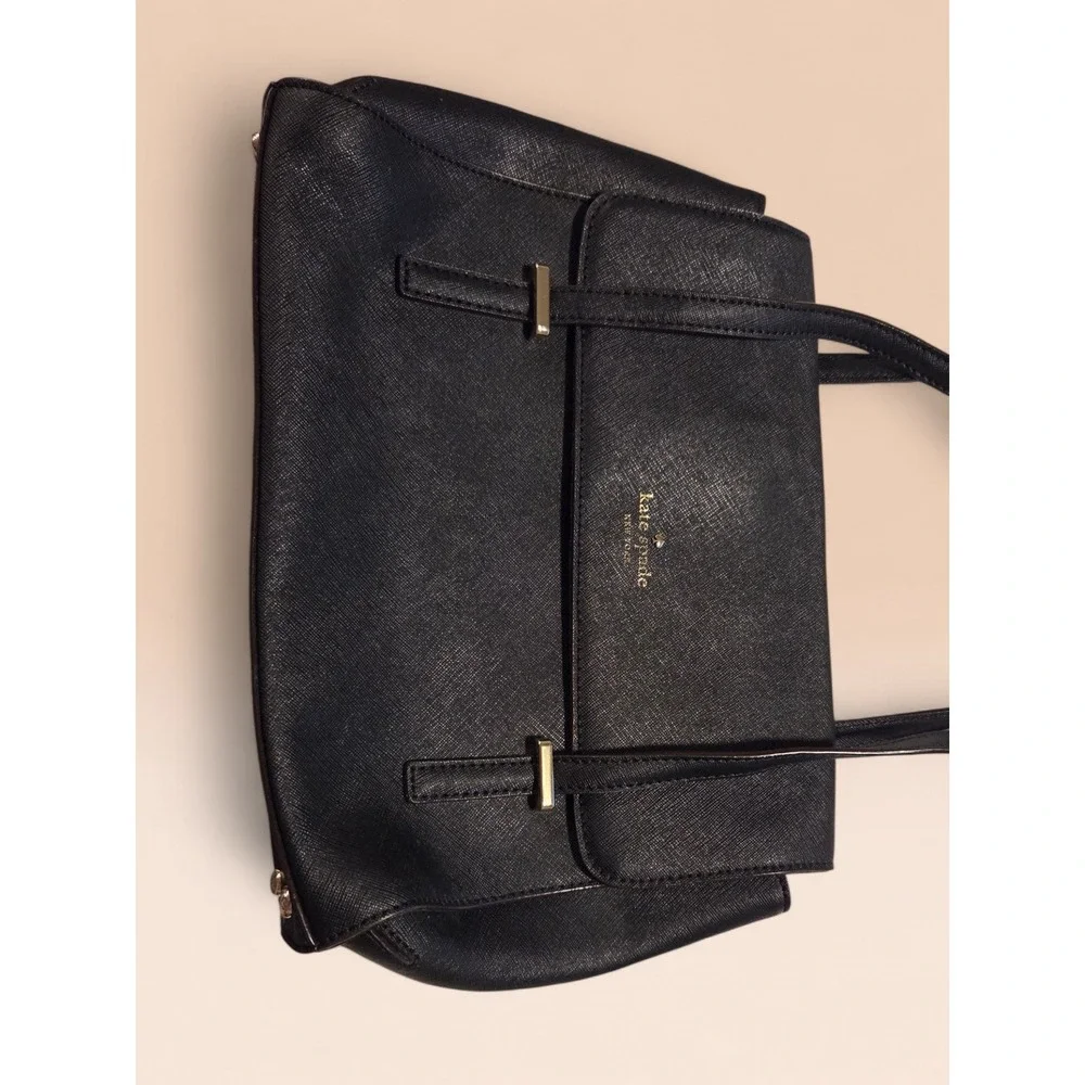 Kate‎ Spade New York Black Saffiano Leather Shoulder Bag Flap Satchel Handbag